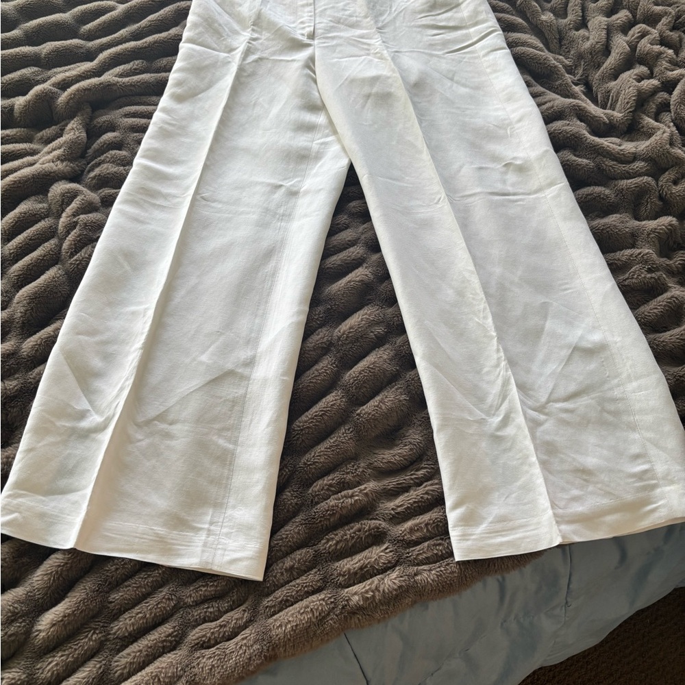 LOFT white linen trousers slacks - wide leg, worn once - Picture 7 of 10